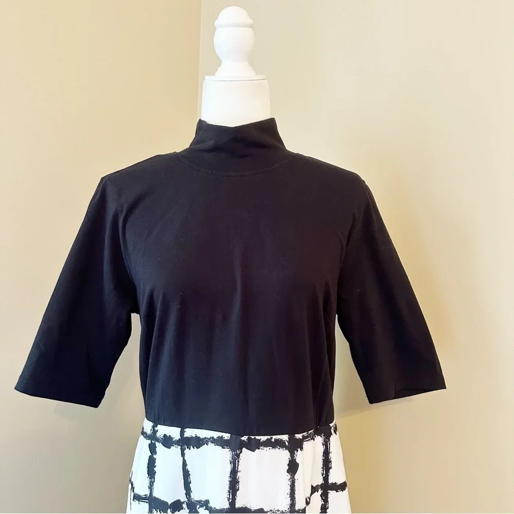 Eshakti Zapelle Fit and Flare Mock Neck Black and White Dress - Large (14) - Picture 2 of 15